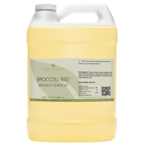 Broccoli Seed Oil - 100% Pure, Refined, Filtered, Non-GMO, Unscented, Deodorized, Virgin Bulk Carrier Oil - 128 oz - Hydrating, Nourishing, Moisturizing, for Skin, Hair, Nails, Body, Arms, Legs & More - Premium Therapeutic Grade A