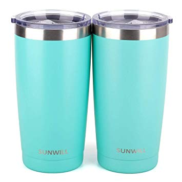 SUNWILL 20oz Tumbler with Lid (Powder Coated Teal 2 pack), Stainless Steel Vacuum Insulated Double Wall Travel Tumbler, Durable Insulated Coffee Mug, Thermal Cup with Splash Proof Sliding Lid