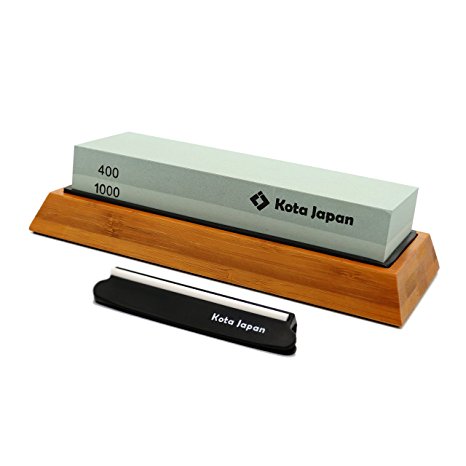 Kota Japan Premium Whetstone. Natural Knife Sharpening Stone VALUE BUNDLE Kit. ENJOYABLE, Smooth, EFFORTLESS. Bamboo Base, Utmost SAFETY, Superior QUALITY, Perfect GIFT!! (400-1000)