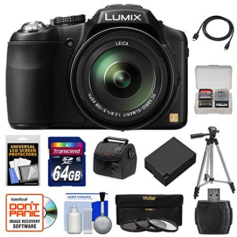 Panasonic Lumix DMC-FZ200 Digital Camera (Black) with 64GB Card   Case   Battery   3 UV/CPL/ND8 Filters   Tripod   Accessory Kit