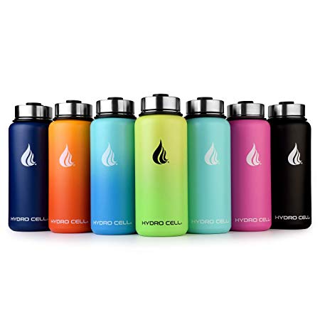 HYDRO CELL Stainless Steel Water Bottle w/Straw & Wide Mouth Lids (40oz 32oz 24oz 18oz) - Keeps Liquids Hot or Cold with Double Wall Vacuum Insulated Sweat Proof Sport Design