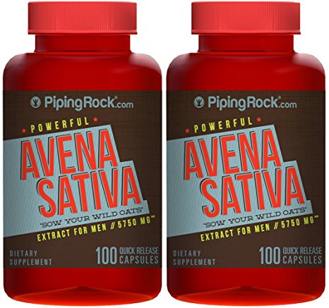 Piping Rock Avena Sativa 575 mg Male Stamina Super Strength 2 Bottles x 100 Quick Release Capsules Green Oat Grass Extract For Men