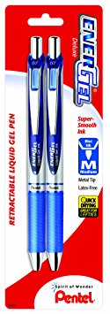 Pentel EnerGel Deluxe RTX Retractable Liquid Gel Pen, 0.7mm, Metal Tip, Blue Ink, 2 Pack (BL77BP2C)