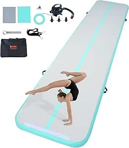 VEVOR Gymnastics Air Track Tumbling Mat,Inflatable Tumble Track with Electric Pump, Training Mats for Home Use/Gym/Yoga/Cheerleading/Beach/Park/Water