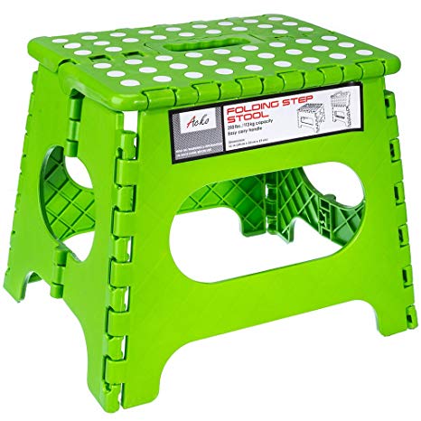 Acko Green 11 Inches Non Slip Folding Step Stool for Kids and Adults with Handle, Holds up to 250 LBS