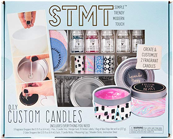 STMT DIY Custom Candles by Horizon Group USA, Create 2 Fragrant Candles, Candle Tins, Recipe Card, Sticker Labels, Wax Chips, Candle Wicks, Colors, Fragrance Droppers & Instruction Sheet Included