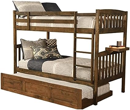 Kodiak Furniture Claire Bunk Bed with Trundle Bed and Tray, Twin, Rustic Walnut Finish