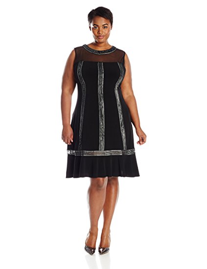 S.L. Fashions Women's Plus-Size Sleeveless Foil Trimmed Dress