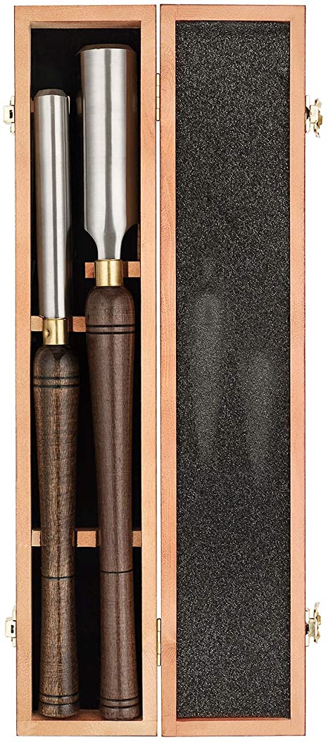 IMOTECHOM 2-Pieces HSS Roughing Gouge Lathe Chisel Set Wood Turning Tools with Walnut Handle, 1-Inches and 2-Inches, Wooden Storage Case