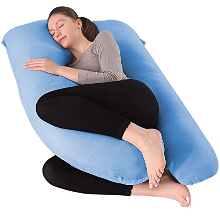 U Shaped Pregnancy Pillows, 55 Inch Full Body Maternity Pillow with Removable Cover, Support for Back, Legs, Belly, Hips, Pregnancy Pillows for Sleeping Reading, Breastfeeding (Blue)