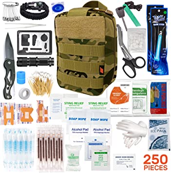 250pcs Tactical First Aid Kit Includes Molle Compatible Bag - Perfect for Survival Kit, Emergency Kit, Tactical Bag, First Aid Kit for Camping and Hiking, Cars, Boating First Aid (Camoflage)