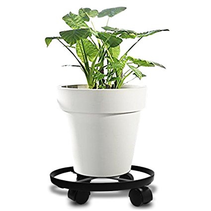 Amagabeli 14" Metal Plant Caddy HEAVY DUTY Iron Potted Plant Stand with Wheels Round Flower Pot Rack on Rollers Dolly Holder on Wheels Indoor Outdoor Planter Trolley Casters Rolling Tray Coaster Black