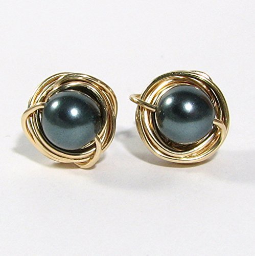 14k Yellow Gold Filled Stud Earrings Swarovski Elements Simulated Pearls 12 types