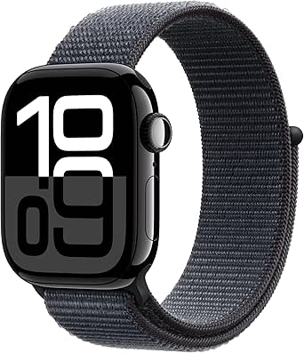 Apple Watch Series 10 (GPS 42 mm) Smartwatch mit Aluminiumgehäuse in Diamantschwarz und Sport Loop in Tinte (One Size). Fitnesstracker, EKG App, Always-On Retina Display, CO₂ neutral