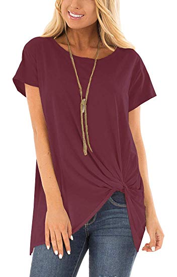 Viishow Women's Casual Short Sleeve Solid T Shirts Twist Knot Tunics Tops Blouses