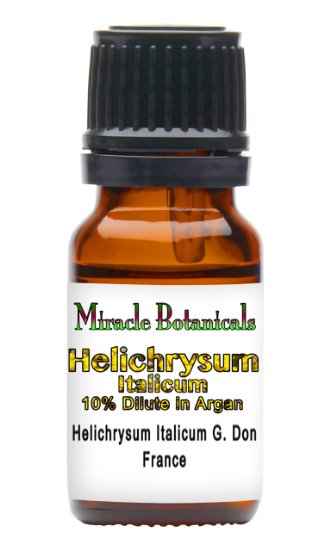 Miracle Botanicals French Helichrysum Italicum Essential Oil - 10% Dilute of Helichrysum Italicum G. Don (ssp Italicum) in Virgin Golden Argan Oil - Therapeutic Grade - 10ml