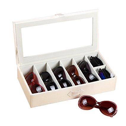 UnionPlus 5-Slot Eyeglass Sunglass Glasses Organizer Collector - Crocodile Faux Leather Storage Case Box (Pearl White)