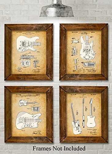 Original Fender Guitars Patent Art Prints - Set of Four Photos (8x10) Unframed - Great Gift for Electric Guitar Players