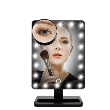 [New Version] FLYMEI® Touch Screen 20 LED Lighted Makeup Mirror with Removable 10x Magnifying Mirrors, Include AA Batteries (4 Pack)