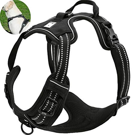 OLizee™ New Front Range No Pull Dog Harness Outdoor Adventure 3M Reflective Pet Vest with Handle Adjustable Protective Nylon Walking Pet Harness Variety of Sizes and Colors,Black S