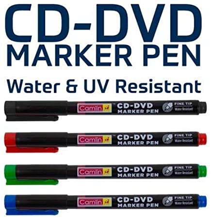 4 x FINE TIP CD DVD PERMANENT MARKER PENS RED-GREEN-BLUE-BLACK WATER/ UV RESIST