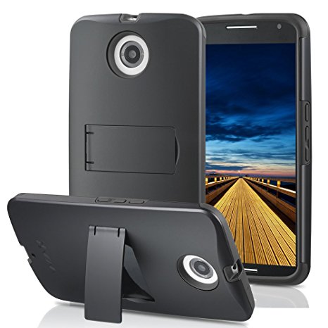 Nexus 6 Case - VENA [LEGACY] Slim Fit Dual Layer Hybrid Case with Kickstand and Screen Protector for Google Nexus 6 - Solid Black