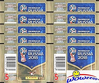2018 Panini FIFA World Cup Russia Collection with 10 Factory Sealed Sticker Packs with 50 Stickers! Look for Top Superstars including Lionel Messi, Cristiano Ronaldo, Neymar Jr. & Many More! WOWZZER!