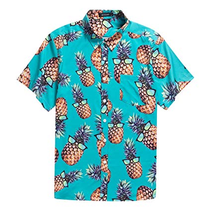 MCEDAR Men's Hawaiian Short Sleeve Shirt Aloha Flower Print Casual Button Down Beach Shirts