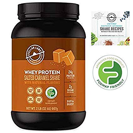 Stellar Labs Pure Cold-Pressed Salted Caramel Whey Protein Powder, Gluten-Free, High Protein, All Natural with Stevia, Low FODMAP, 28 Servings, 32oz