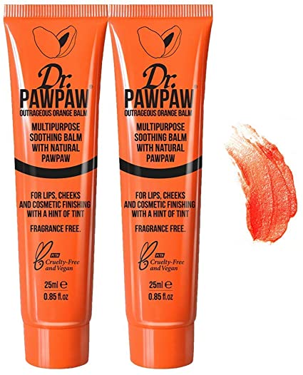 Dr. Pawpaw Multi-Purpose Balm | No Fragrance Balm, for Lips, Skin, Hair, Cuticles, Nails, and Beauty Finishing | 25 ml (Outrageous Orange, 2 Pack)