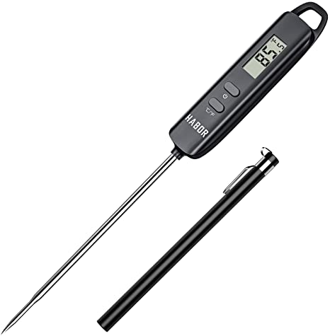 Habor 022 Instant Read Digital Cooking, Candy Thermometer with Super Long Probe for Kitchen BBQ Grill Smoker Meat Oil Milk Yogurt Temper, Standard, Slim Black