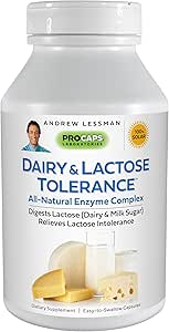 ANDREW LESSMAN Dairy & Lactose Tolerance 120 Capsules – Enhances Natural Digestion of Dairy and Lactose. Mild, Powerful, All-Natural Enzymes. Helps Avoid GI Discomforts Due to Digestion. No Additives