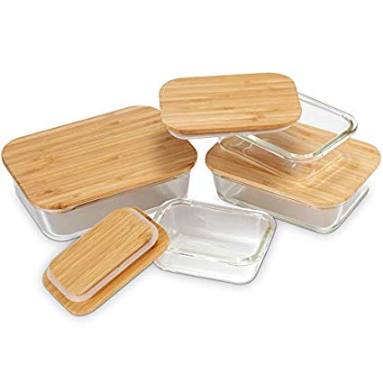 Nummyware Plastic-free Glass Food Containers with Sustainable Bamboo Tops (Set of 4)