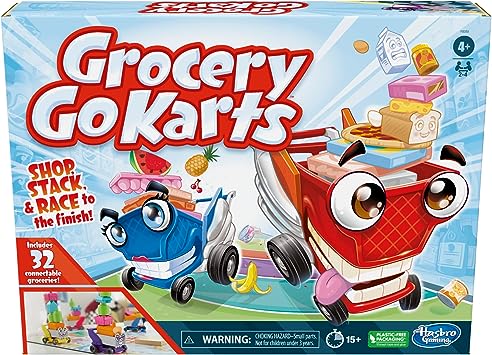 Hasbro Gaming Grocery Go Karts Board Game for Preschoolers and Kids Ages 4 and Up, Building Game with Mini Groceries, Preschool Games for 2-4 Players