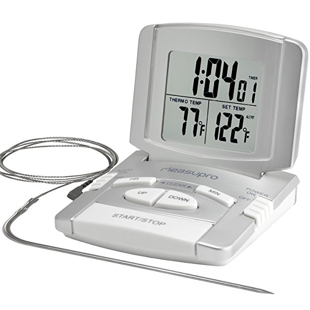 MeasuPro Instant Read Digital Oven, Meat and Cooking Thermometer with Timer, Silver