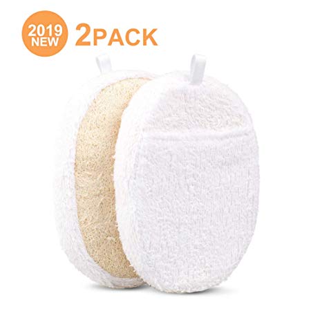 2019 Exfoliating Loofah Pads, 2 Packs Natural Luffa Material Loofah Sponge Shower Body Scruber for Men/Women Bath Spa and Shower