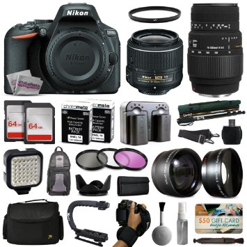 Nikon D5500 Digital Camera with 18-55mm Lens (1546)   70-300mm DG Lens   128GB Memory   (2) Batteries   Charger   Video Light   Monopod   Backpack   Case   3 Filters   2.2x Telephoto   Action Grip