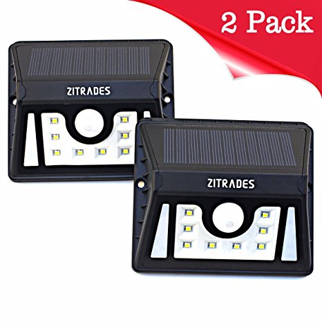 Zitrades Solar Lights LED Solar Security Light Motion Sensor Solar Powered Wall Lights 8 LED Outdoor Lighting Weatherproof for Patio Garden Home Deck Back Yard Driveway Stairs Outside Walkway 2 pack