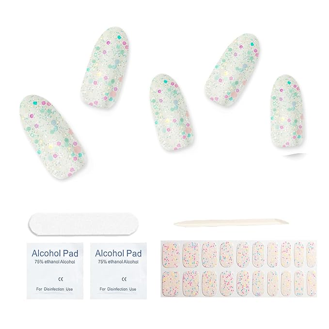 Semi Cured Gel Nail Strips, 20 pcs Gel Nail Stikers, Gel Nail Wraps Semi Cured, Salon-Quality, 2 Weeks Long Lasting