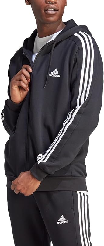 adidas Men's Essentials Fleece 3-Stripes Full-Zip Hoodie, Black