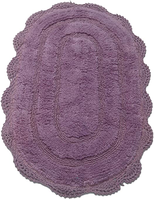 Chardin Home - 100% Pure Cotton - Crochet Oval Bath Rug with Latex Spray Non-Skid Backing, 21''x34'', Lavender