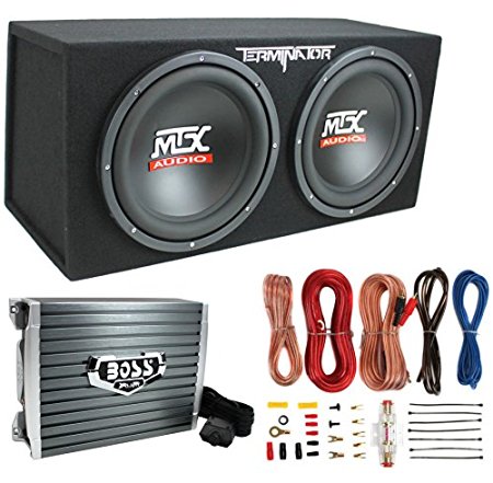 Mtx TNE212D 12-Inch 1200W Dual Loaded Subwoofers with Box Enclosure with Amp with Kit (Package)