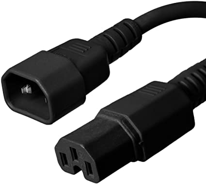 C14 to C15 Power Cord - 2 Foot, Black, 15A/250V, 14/3 AWG - Iron Box Part # IBX-4913-02