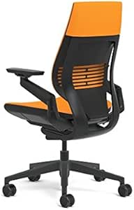 Steelcase Gesture Office Chair - Cogent: Connect Tangerine Fabric, Low Seat Height, Wrapped Back, Dark on Dark Frame, Lumbar Support