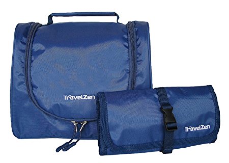 TravelZen Flexible Travel Toiletries Kit, A 2 in 1 Hanging Toiletry Bag with Multi Use Wallet. Organize any bathroom for make up or shaving (Blue)