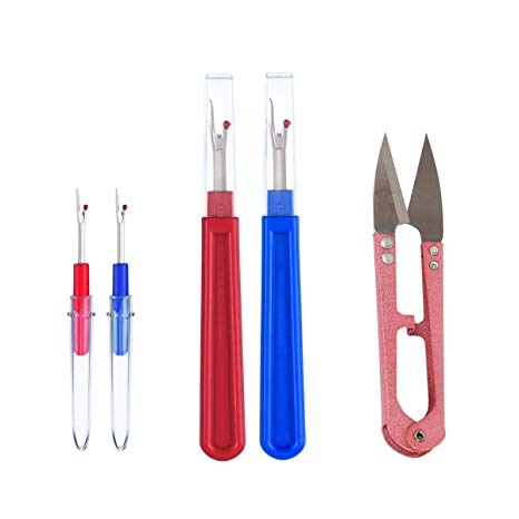 APUXON Seam Ripper and Thread Remover Kit, 2 Big and 2 Small Handy Stitch Ripper Sewing Tools and 1 Sewing Trimming Scissor Nipper Tool for Thread