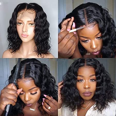 Fureya Glueless Lace Front Wigs with Baby Hair Short Bob Wave Synthetic Heat Resistant Fiber for Black Women 14 inch Lace Wigs
