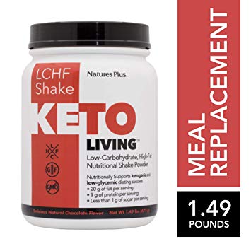 NaturesPlus Keto Living Chocolate Shake 578g Powder. Low Carb High Fat Shake. Helps Maintain a Ketogenic Lifestyle - 15 Servings