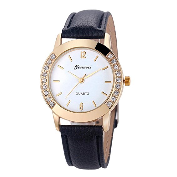 Watches,UPLOTER Diamond Analog Fashion Women Leather Quartz Wrist Watch