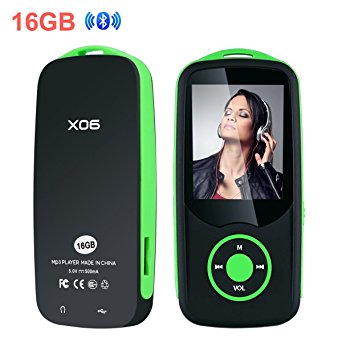 Mp3 Player with Bluetooth 16GB Sport Music Player Support up to 64GB Green by OIKA
